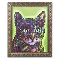 Zaštitni znak likovna umjetnost Pažljiva mačka platno umjetnost Deana Russoa, zlatni ukrašeni okvir