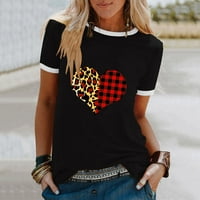 Predimenzionirane majice za žene Valentinovo Dan leopard Buffalo Plaid Love Heart Graphic Crewneck Tees kratki
