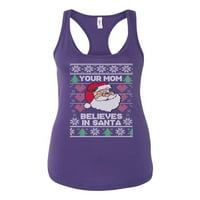 Tvoja mama vjeruje u Djeda Mraza, ružni Božićni džemper, Ženska majica bez rukava, ljubičasta Rush, mala