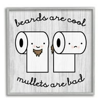 Stupell Industries Beards vs. Mullets toaletni papir kupaonica Humor izraz grafička umjetnost siva uokvirena umjetnička