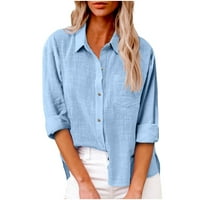 Ženske predimenzionirane lanene majice Pamučna gumba dolje košulja dugačak rukav rukav labavi fit casual ovratni
