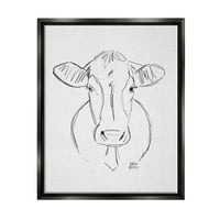 Stupell Industries Farm Stoke krava skica Skica Crtanje Portret Crtanje Jet Crni plutajući uokvireni platno Umjetnost