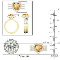 Kolekcija u obliku srca, citrin u obliku srca s okruglim bijelim dijamantom u stilu, zaručnički prsten za žene