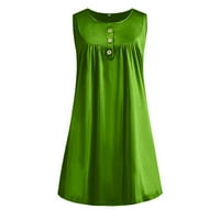 Ljetne haljine za žene, Obična ležerna mini sunčana Haljina Bez rukava, Haljina s izrezom u obliku slova U, zelena