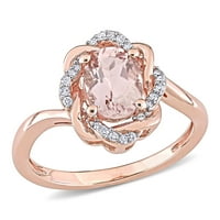 Ženski prsten od 1 karatnog Morganita s 10 karatnim dijamantom od ružičastog zlata s upletenom aureolom