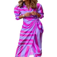 Capreze High Slit Maxi haljine Laver vrat dugačka haljina za žene casual rukave za zabavu za zabavu Purple Stripe