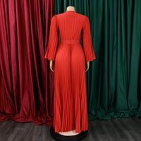 Ženske maksi haljine s dubokim izrezom u obliku inča Plus size, dugih rukava s remenom, večernje haljine u crvenoj