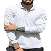 Muška polo majica Niuer, majice s lapels, majice na zakopčane, sportska bluza, majica dugih rukava, Bijela, XL