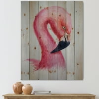 DesignArt 'Sažetak portret Pink Flamingo IV' Otisak seoske kuće na prirodnom borovom drvetu