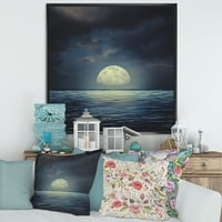 DesignArt 'Super Moon nad Plavim morem' nautički i obalni uokvireni platno zidni umjetnički tisak