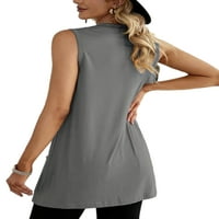 Ženski ljetni top majice bez rukava majice s okruglim vratom ženska modna bluza ležerna jednobojna majica u sivoj