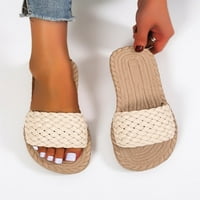Ženske ravne sandale s pletenim remenom s otvorenim prstima, Ležerne ljetne modne papuče za hodanje, Bež, 39 eura