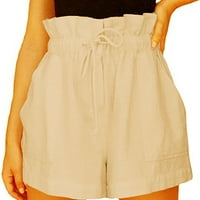 $ 2 / ženske Ležerne ljetne rastezljive kratke hlače visokog struka hlače Ženske jednobojne pamučne i lanene kratke
