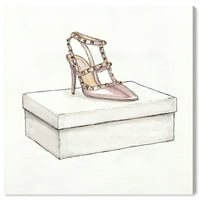 Wynwood Studio Fashion and Glam Contemporary Canvas Art - Ružičasta cipela s visokom petom na kutiji, zidna umjetnost