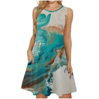 Ženska mini labava Sundress odjeća s mramornim printom ljetna haljina za plažu s okruglim vratom Vintage boho