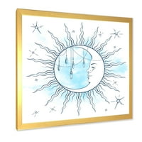 Plavi polumjesec sa zvijezdama i privjescima iz mjesečevog kamena uokvireno slikarstvo platno umjetnički tisak