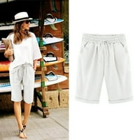 Žene ljetne pamučne lanene hlače plus veličine kratke hlače s visokim struk.
