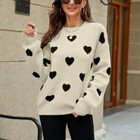 Džemperi za žene fit ljubavno srce tiskani o-neck dugi rukavi pleteni pulover Jumper casual topli vrhovi džemperi