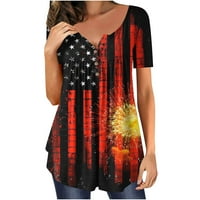Ženske patriotske košulje povremene ljetne gumbe kratkih rukava Izrez s nabojem majice TEE Trendy USA zastava