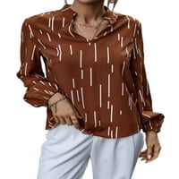 Ženska široka majica s dugim rukavima, široki modni vrhovi, radna majica Na pruge, smeđa, 2 inča