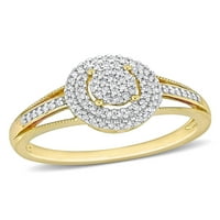 Miabella Ženska karat T.W. Dijamantni 10KT žuti zlato ovalni dvostruki halo podijeljeni zaručnički prsten