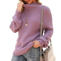Ženski jednobojni pulover s uspravnim ovratnikom kornjača, pleteni džemper, vrhovi dugih rukava