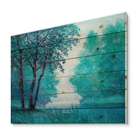 DesignArt 'dojam plave boje drveća od strane Riverside' Lake House Print na prirodnom borovom drvetu