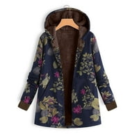 _ / Ženska zimska topla cvjetna gornja odjeća s džepovima s kapuljačom, preveliki Vintage kaputi