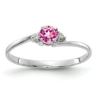 Zaručnički prsten od bijelog zlata od 14 karata s ružičastim safirom i dijamantom, veličina 8