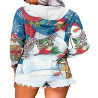 Ženski Božićni kaputi s printom snjegovića s patentnim zatvaračem, veliki džepovi, dugi rukavi