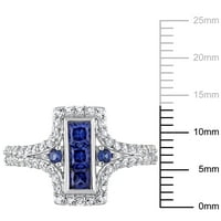 1-karatni Plavi safir i bijeli Safir 1-karatni prsten od srebrnog srebrnog Halo prstena