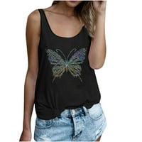 Rasprodaja about Ženske majice s leptirima i šljokicama, trend ljetna osnovna košulja bez rukava s okruglim vratom,