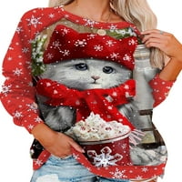 Božićni pulover od A-liste, Ženske dukserice, majice s dugim rukavima s printom iz crtića, Ležerne košulje s okruglim