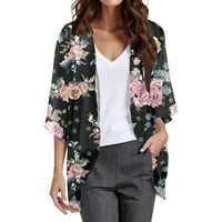 Ženski novi cvjetni print puff rukav šifon labavi prekrivanje casual bluza vrhova kardigan jakna