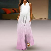 Ženska nova proljetna / ljetna moda, klasična duga haljina bez rukava s printom u boji i dekolteom u obliku slova