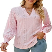 Capreze ruched majica v vrat pulover žene obične šuplje vrhove dnevne odjeće dugih rukava bluza ružičasta 2xl