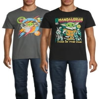 Star Wars muški i veliki muški glumački i rock mandalorijski grafički majica s kratkim rukavima, 2-pack