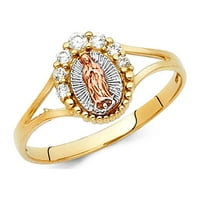 Nakit od 14k bijelo žuto i ružičasto trobojno zlato Djevica Marija Guadalupe prsten s kubičnim cirkonijem veličina