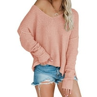Ženski pleteni džemper s ramena i prevelikim izrezom u obliku ramena