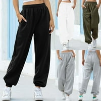 Duge hlače za žene, ženske Ležerne široke hlače visokog struka, udobne elastične jednobojne sportske hlače, hlače