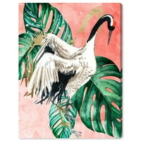Wynwood Studio životinje zidne umjetničke platnene ptice Spring Crane - zeleno, bijelo