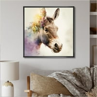 Umjetnički dizajn smeđi portret magarac s cvijećem I Animal magarac uokviren zidna umjetnost za dnevnu sobu u.
