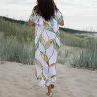 Cethrio Midi haljina- Ljetni modni tiskani ležerni kratki rukavi V vratni odmaralište Multicolor