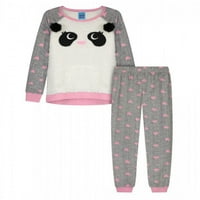 2-dijelni pidžama Set za spavanje s pahuljastom pandom i mekanim hlačama od flisa za djevojčice-Bijela, Nova