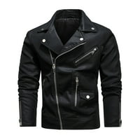 + Muška ležerna obična jakna od PU kože s ovratnikom s patentnim zatvaračem, kaput, crna 4