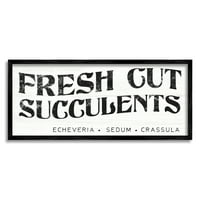 Stupell Industries Fresh Cut suckulents antički stil zrnatog znaka Grafička umjetnost crna uokvirena umjetnička