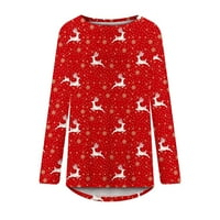 Božićne majice za žene, grafička majica dugih rukava s božićnim printom, pulover s okruglim vratom, majice, vrhovi