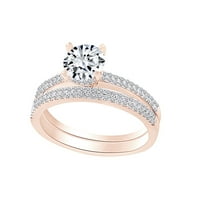 0. Karat bijelog prirodnog dijamanta okruglog oblika s dvorednim polukružnim prstenom od ružičastog zlata od 18
