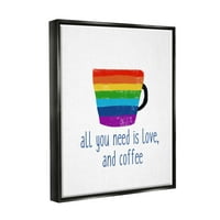 Stupell Industries Love & Coffee Rainbow Morning Latte Diner šalica grafička umjetnost Jet Crni plutajući uokvireni