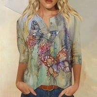 Košulje rukava za žene za žene Slato cvijeće tiskaju grafičke majice bluze casual plus osnovni vrhovi pulover